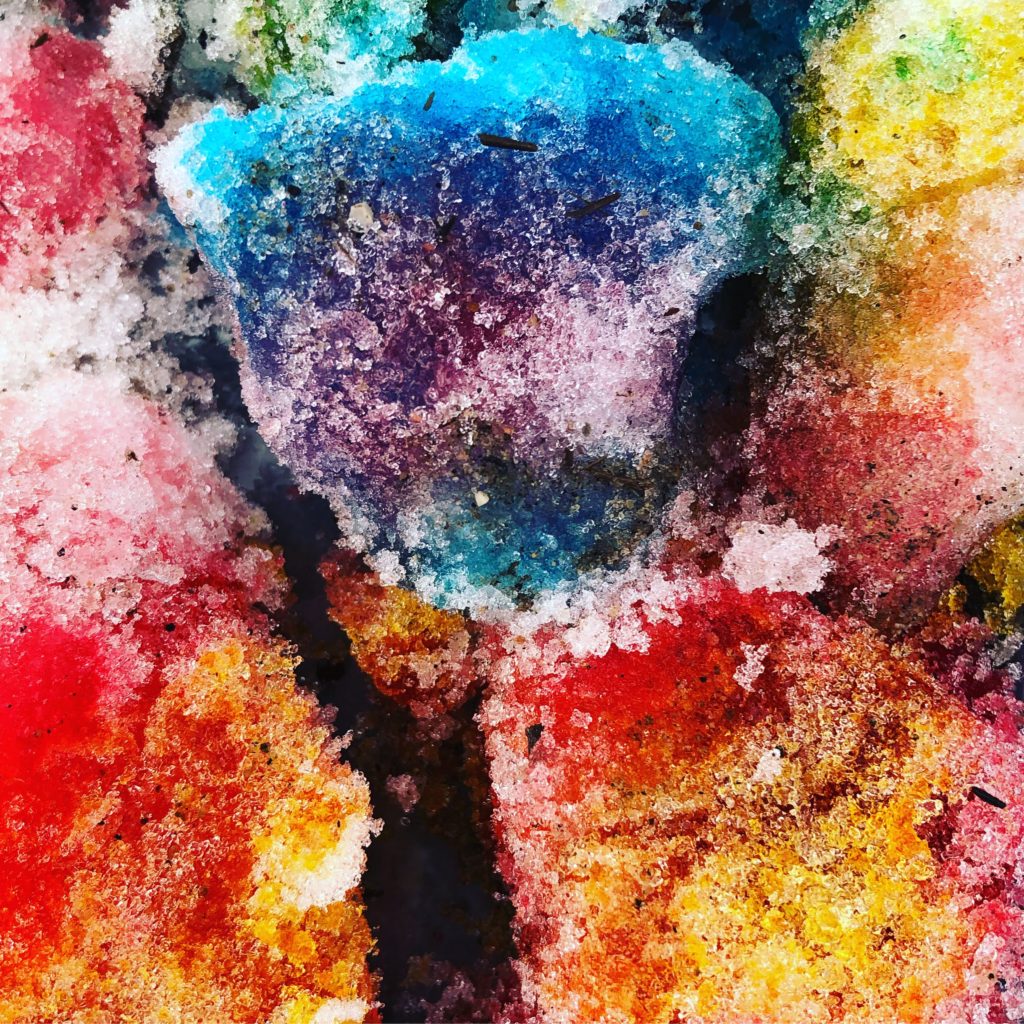 brightly coloured snow with primary and secondary colours